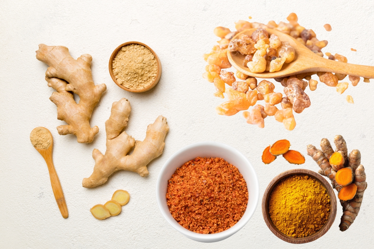 kurkuma, đumbir, tamjan i ljuta paprika na slici